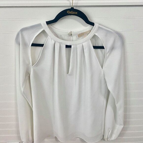 Michael Kors White Crepe Raglan Slit Blouse - Picture 4 of 5